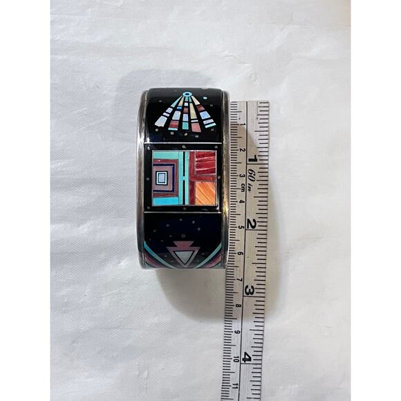 ErVin Paul Tsosie Navajo Sterling Silver Micro Inlay  Cuff Bracelet - Picture 12 of 13